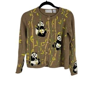 Bellepointe Vintage Panda & Bamboo Design Knit Cardigan - Size Small